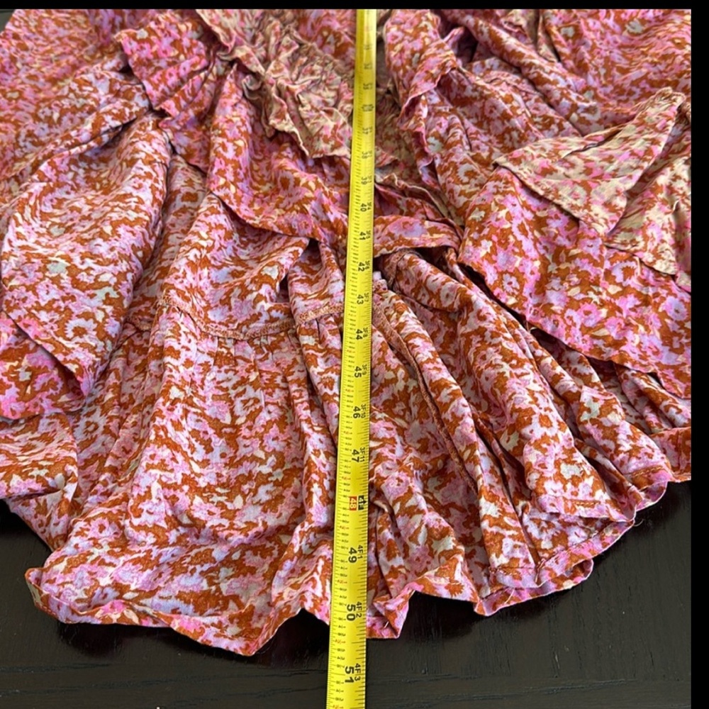 Free People One I Love Dress in Caramel Combo Pink and Tan Maxi Ruffle Hem Sz L - Picture 6 of 16